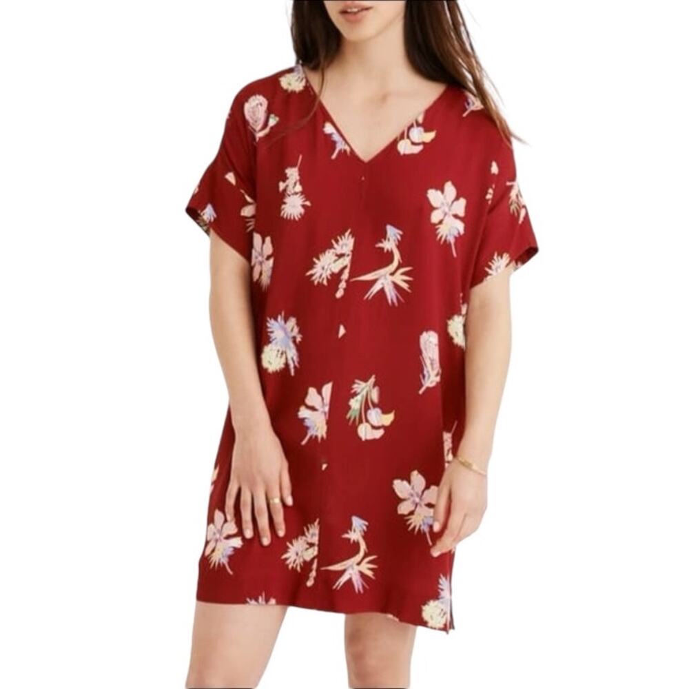 Madewell Novel Mini Shift Dress in Bird of Paradise Red Size Small